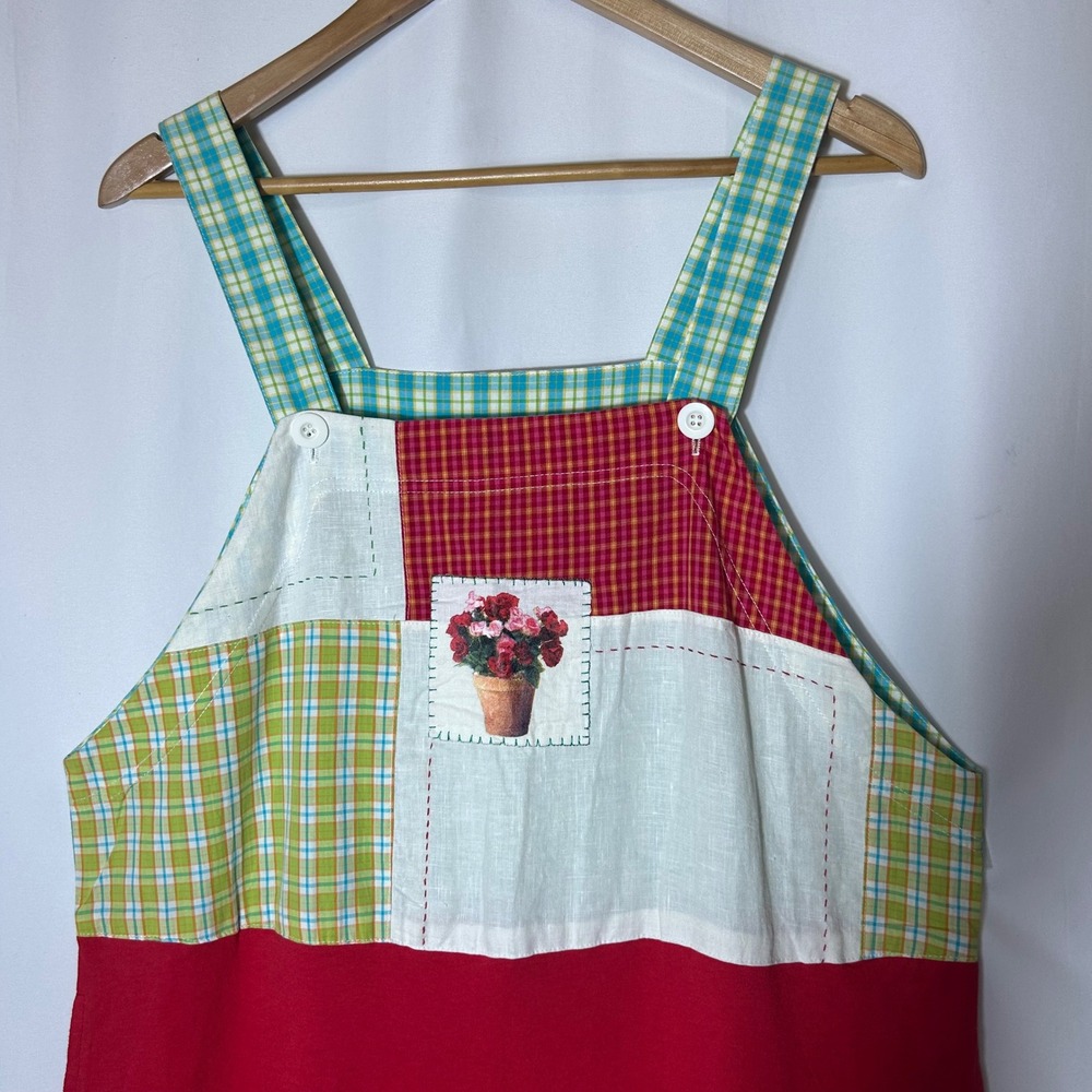 Johnny Was Dress M Vintage Red Patchwork Gingham Plaid Cotton Overall Pinafore - Picture 3 of 8